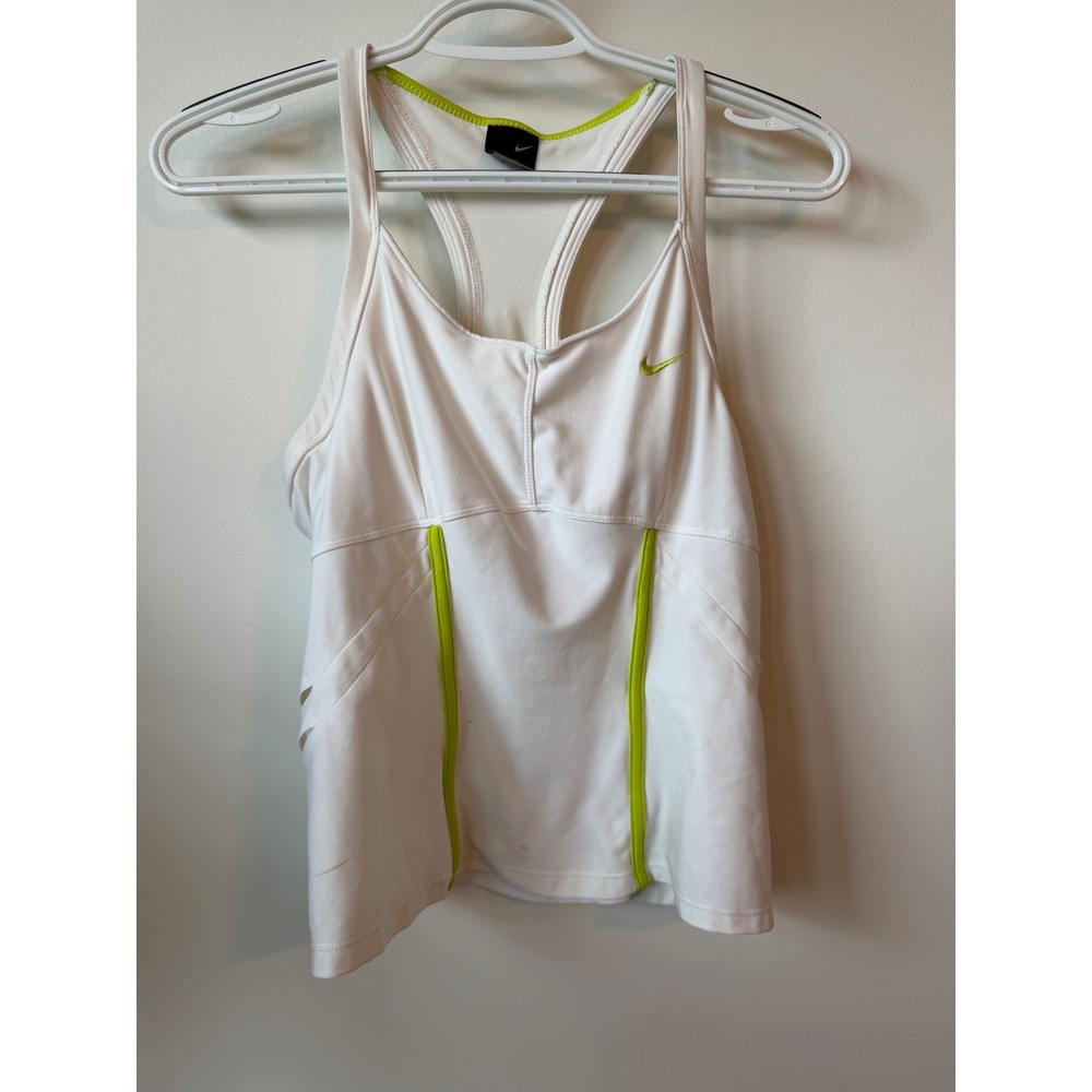 Nike Dri-FIT White Lime Green Cutout Racerback Tennis Tank Top Womens Medium